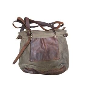 Vintage In Blue Canvas & Leather Crossbody Bag‎ With Adjustable Strap